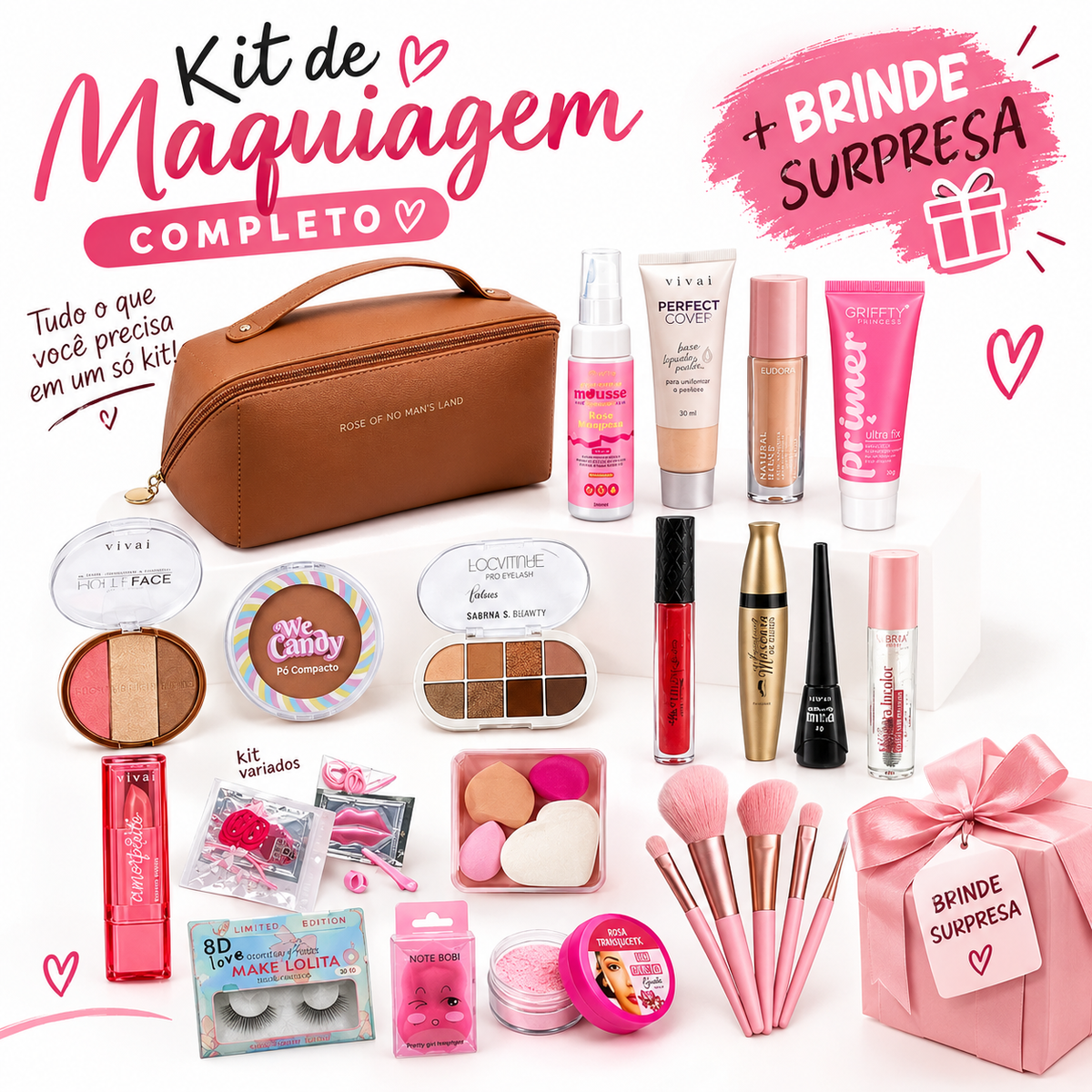 Kit de Maquiagem Super Completo (20 Itens + Mimo Surpresa) 💖
