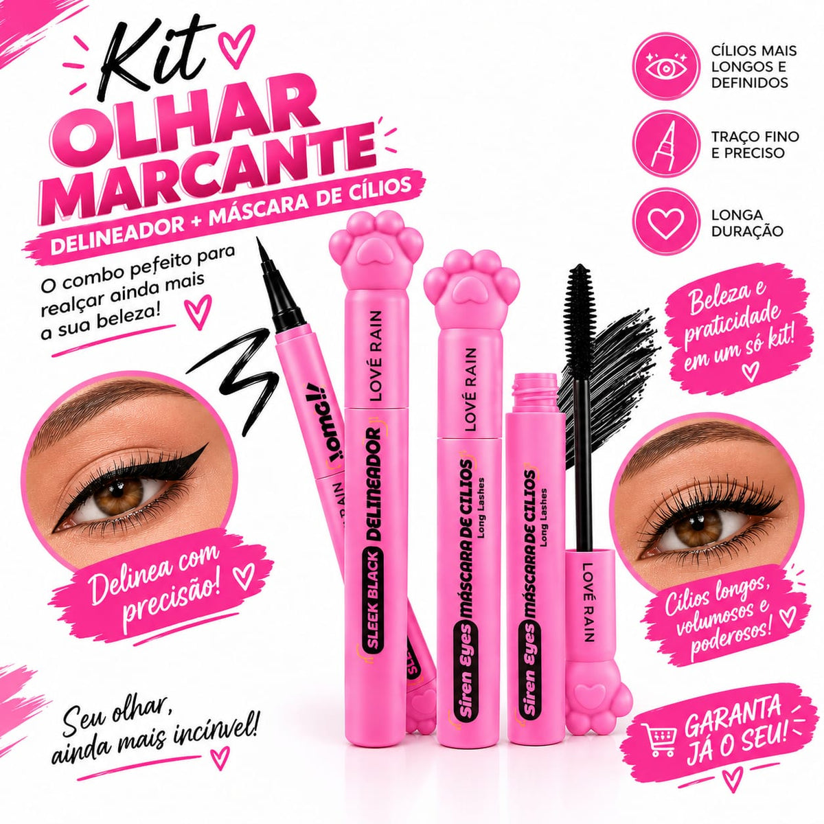 ✨ Kit Olhar Marcante – Delineador + Máscara de Cílios Love Rain ✨